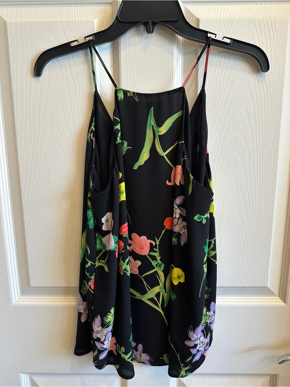 LOFT Black Floral Button-Front Spaghetti Strap Tank - Picture 4 of 4